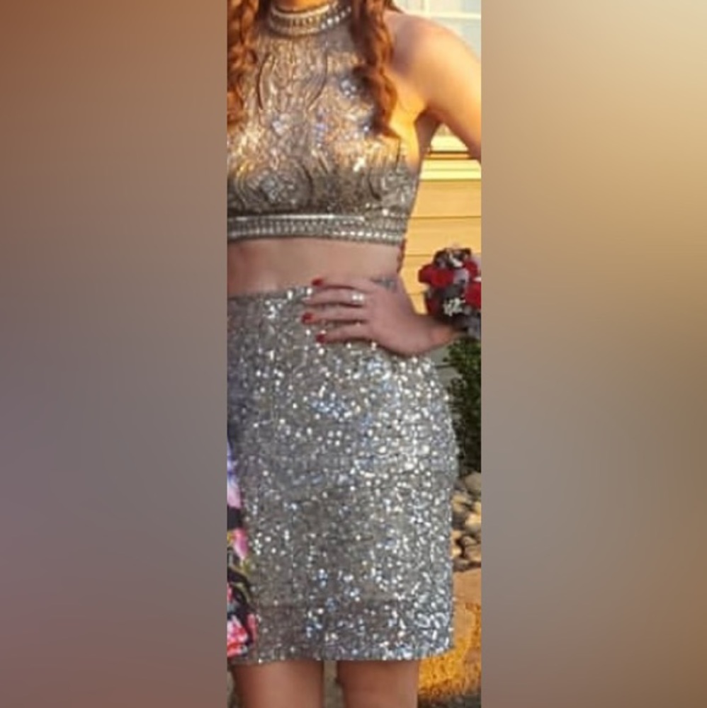 Scala Two Piece Sequin Halter And Skirt Dress Set - image 1